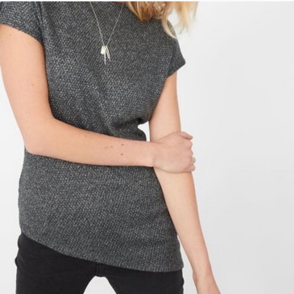 Stella & Dot Silver and Gray  Asymmetrical Cap Sleeve Knit Sweater